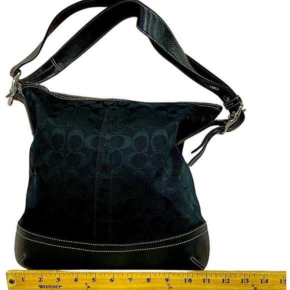 Coach Classic Black Canvas/Leather Signature C Print Shoulder Bag - Picture 4 of 9